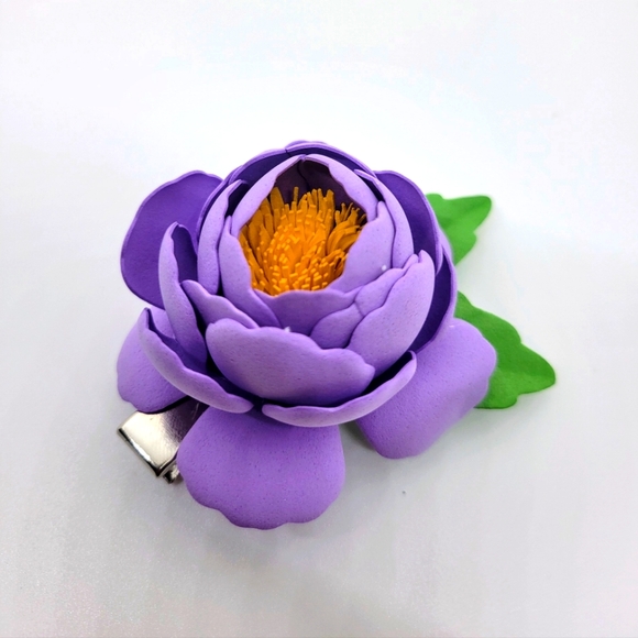 Flower Hair Clip Toddler Girls Party Birthday Unique Purple Peony Floral Soft - Picture 2 of 5